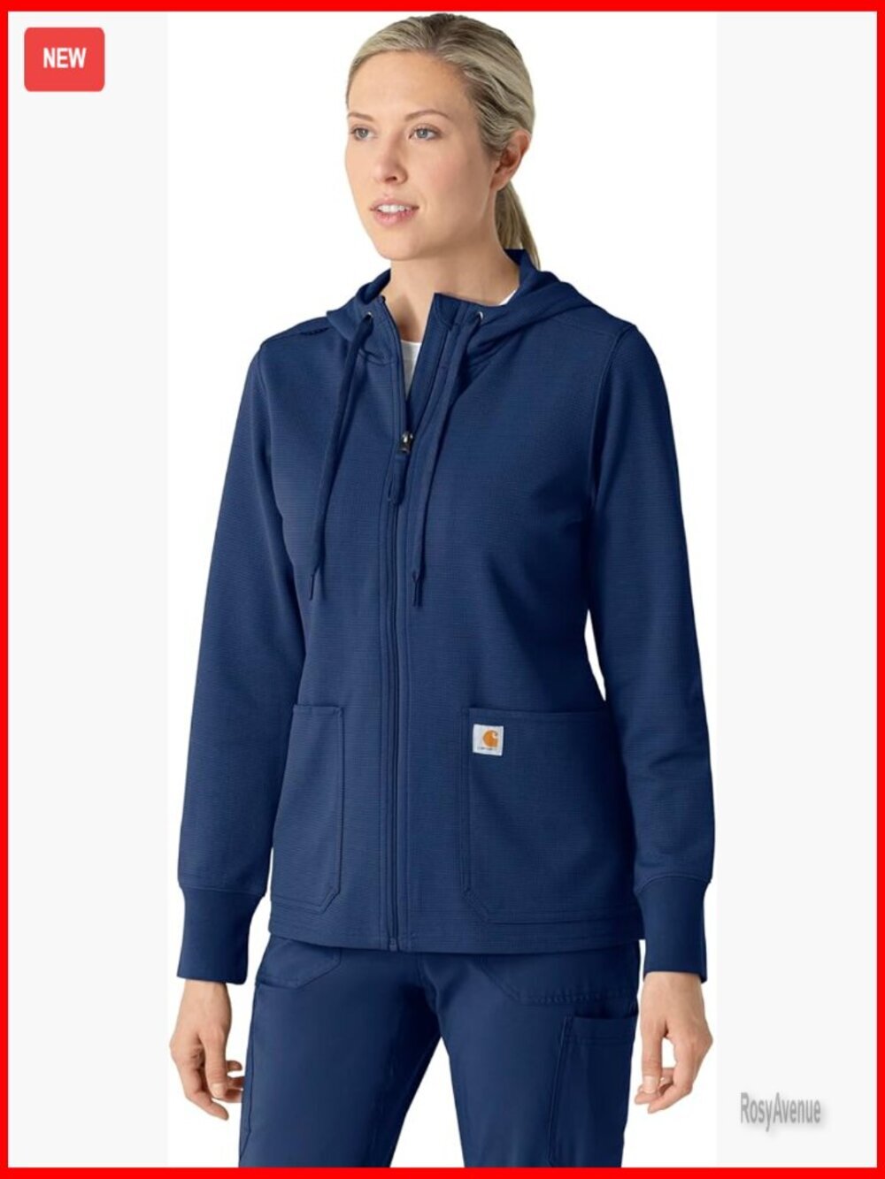 Women's Full Zip Waffle Scrub Hoodie, Thermal Layer Jacket